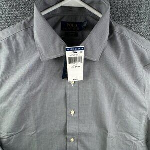 NWT Polo Ralph Lauren Button Shirt Gray Long Sleeve 17.5 34/35 Classic Fit Easy